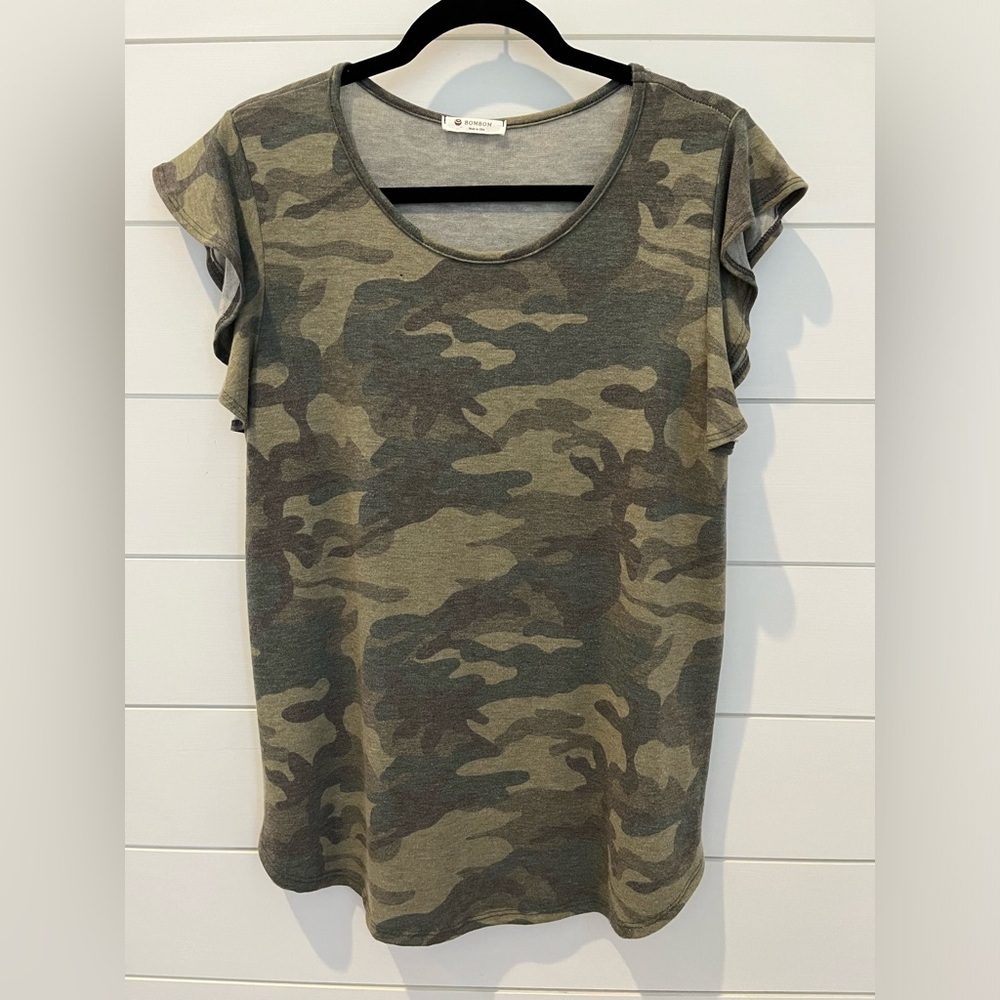 BomBom Medium Olive Green Camo Top